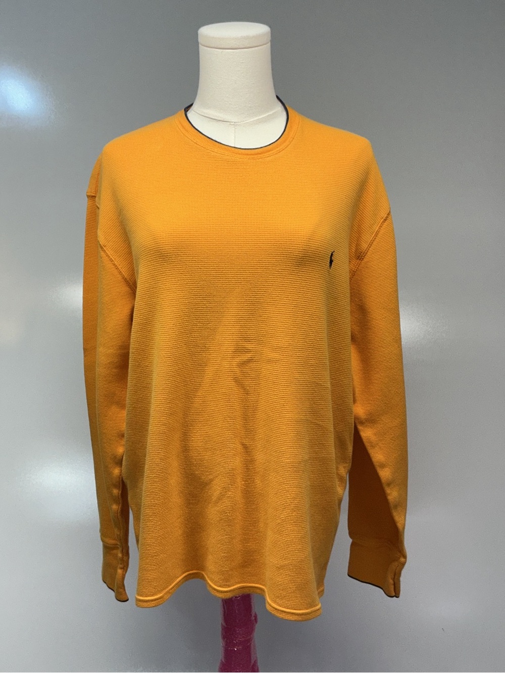 Polo Ralph Lauren Waffle Knit Cotton Thermal Crewneck Shirt Orange Pony Men’s XL